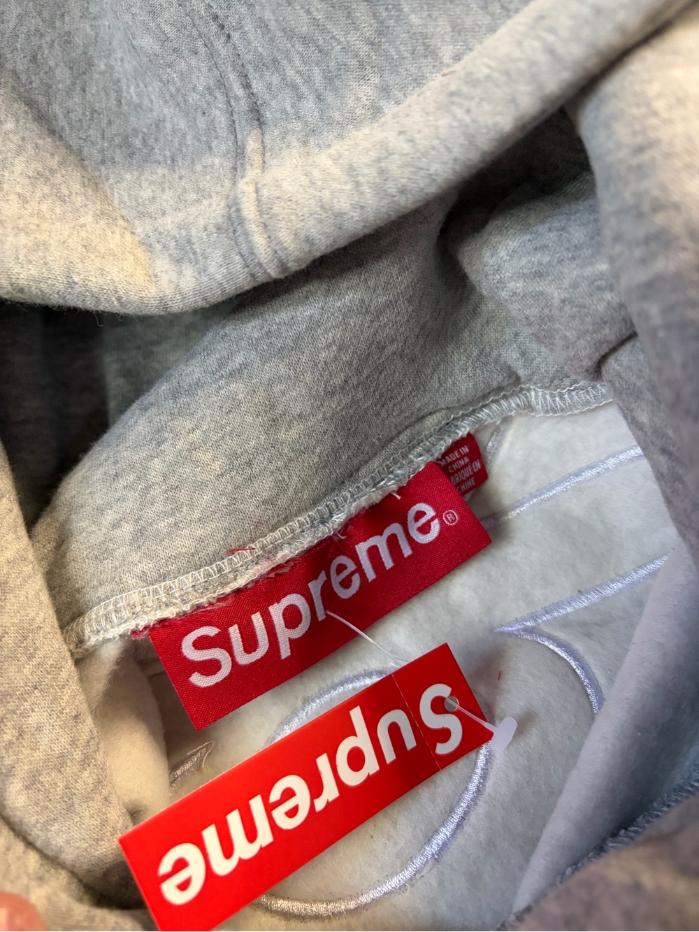 Supreme Grey Hooded Sweatshirt with Vertical Logo Size L - Picture 4 of 4
